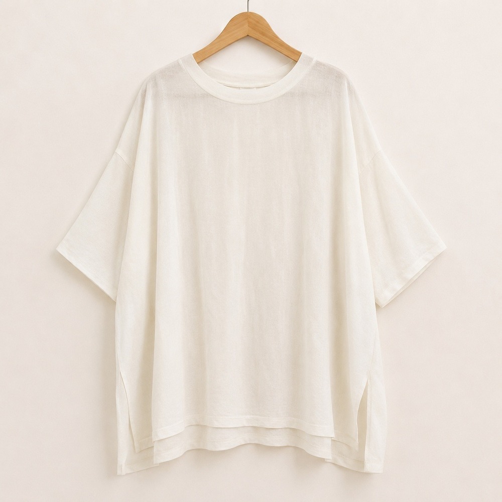 NWT Eskandar Scoop Neck Tunic Womens 0 White Linen Blend Oversized Minimalist